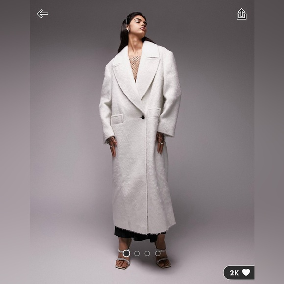 Topshop extreme shoulder brushed overcoat in ivory - Picture 1 of 3